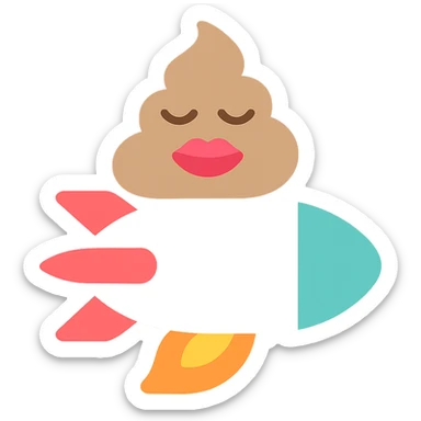 turd with lipstick riding on a rocket, colorful icon sticker