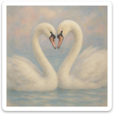 soft artistic style white swans creating a heart sticker
