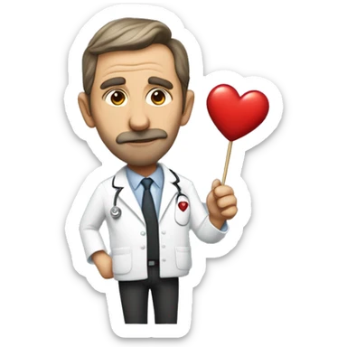 Dr House emoji making a kissy face holding a red heart-shaped lollipop with text on it that says love sucks in white text sticker