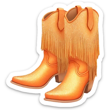 Realistic pastel orange fashion cowgirl boots with sparkly shiny glitter fringe on them. sticker