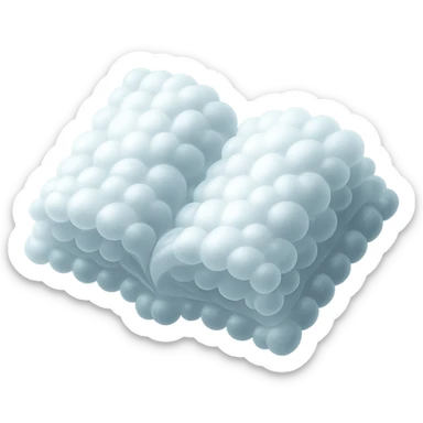thick open book made entirely of small, very bright white fluffy convex clouds, matte glass style sticker