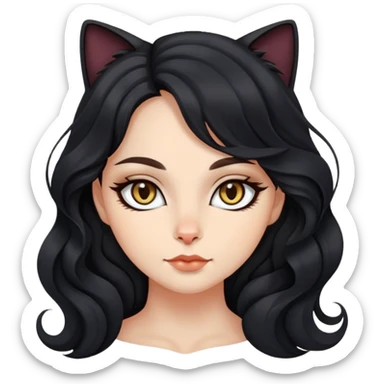 Cat eyes kemik gözlüklü siyah dalgalı uzun saçlı kadın sticker