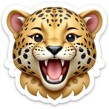 cinematic-realistic-yawning-young jaguar-portrait-emoji,-head-tilted-slightly-with-a-dramatic,-wide-open-yawn,-showcasing-a-lithe,-graceful-build-with-distinctive-rosette-patterns-and-sleepy,-half-closed-eyes,-simplified-yet-irresistibly-adorable, realistic sticker