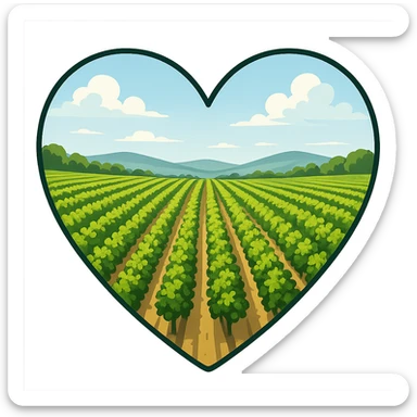 heart with a lush vineyard landscape, clean digital illustration sticker