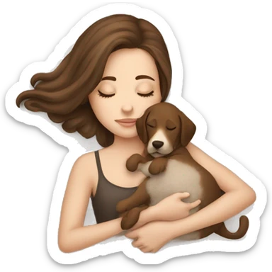 White girl brown hair sleeping with puppy sticker