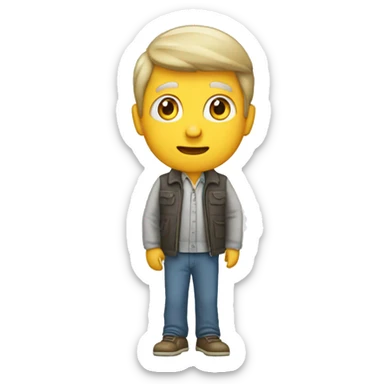 a person of 40 years standing & explaining sticker