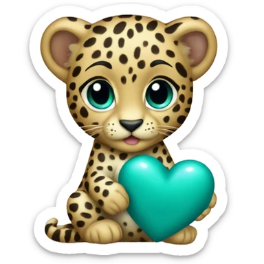 Baby leopard holding a teal heart  sticker