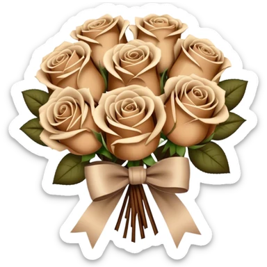 Beige and Brown realistic and aesthetic roses Bouquet with beige bow sticker
