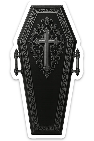 gothic coffin, black and silver, elegant and detailed, no background sticker