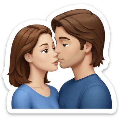 White Man with brown hair kissing white woman with shoulder length brown hair sticker