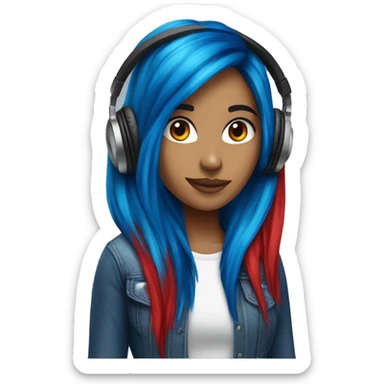 Latina with headphones blue and red split dye hair sticker