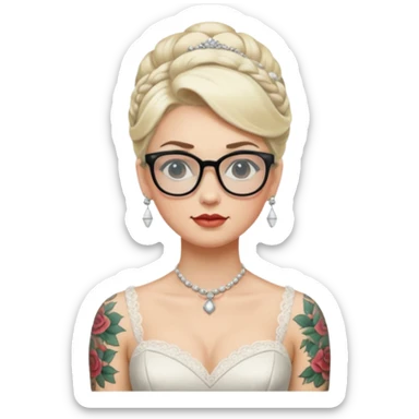 White Blonde hair up bride with tattoos glasses vintage dress sticker