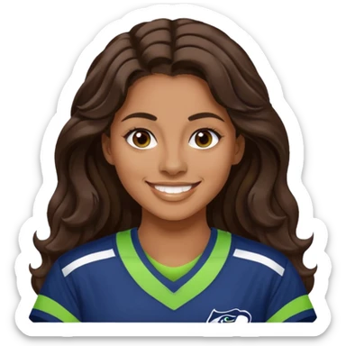 Long wavy Dark brown hair, brown eyes with small nose ring of seahawks fan women sticker