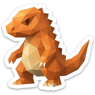 orange bipedal reptile-mammal hybrid, polygonal low-poly style sticker