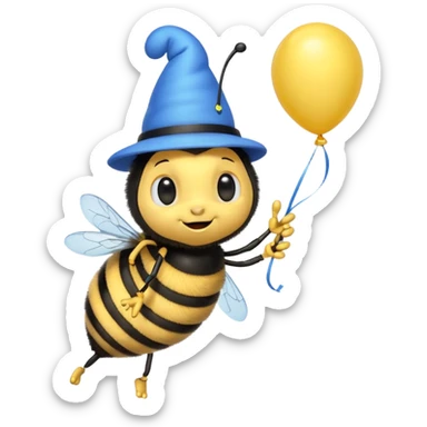 Bees with blue Birthday Hat, Excited bee carrying balloon sticker