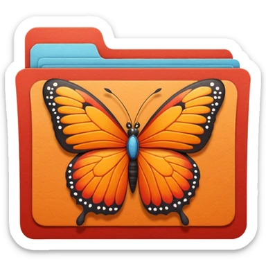 red and orange file folder with butterfly on the cover sticker