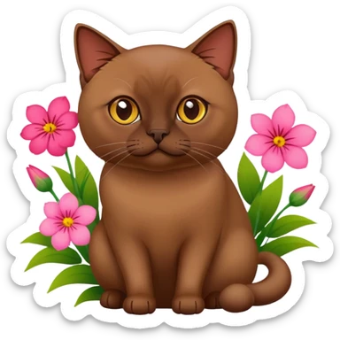 Brown Burmese cat with flowers  sticker