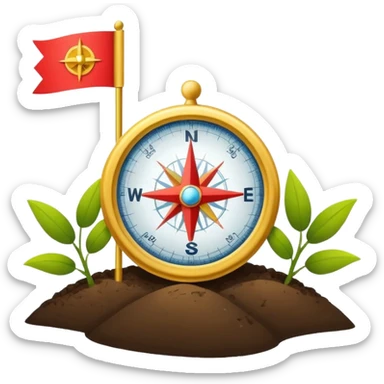 A minimal emoji of a compass pointing toward a planted flag. Flat design, confident colors, modern emoji style. Represents choosing direction and seeing it through to completion. Avoid corporate or motivational poster aesthetics. sticker