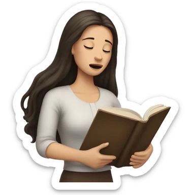 brunette long hair woman crying while holding and reading book sticker