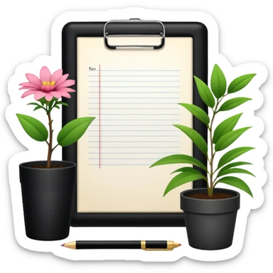 F U E R A    DE    O F I C I N A y detrás un escritorio moderno, con una notebook, una agenda y una planta con una flor sticker