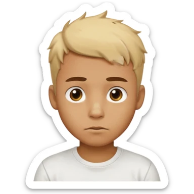 caramel skin colored Male with short buzz, messy blonde hair, large expressive golden-brown eyes, brown skin color, scar over nose, wearing a plain white t-shirt. sticker