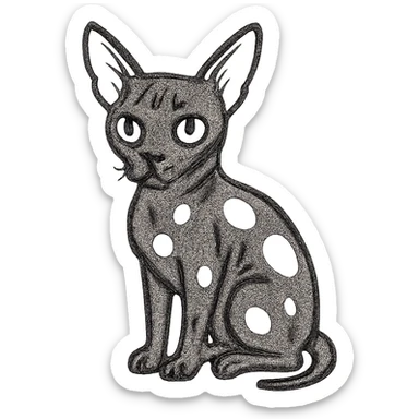 dark grey Canadian Sphynx cat with white spots sticker