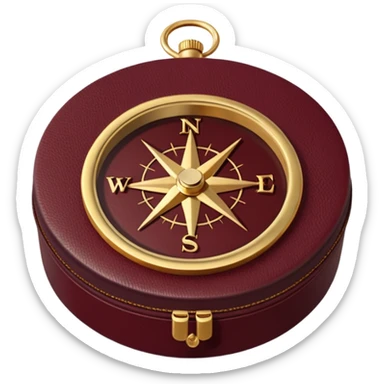burgundy travel item with  a gold compass in the lower right corner of the emoji in front of travel item sticker