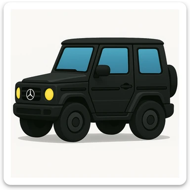 Create a small and simple side view illustration of a Mercedes G-Class SUV in black color. The style should be colorful and friendly, inspired by but not exactly like Apple emoji style, with minimized details for clarity and simplicity. sticker