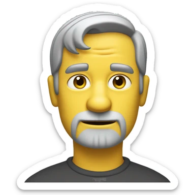 generate image of me with short grey cut hair, without mustache and a shadow of gray beard  in the style of Matt Groening, creator of the Simpsons cartoons with yelow skin sticker