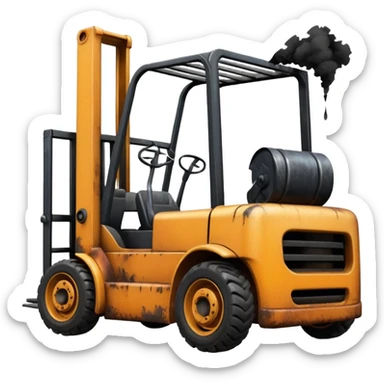 ugly, broken forklift after the explosion sticker