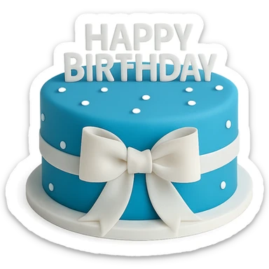 blue birthday cake with white ribbons, remove background sticker