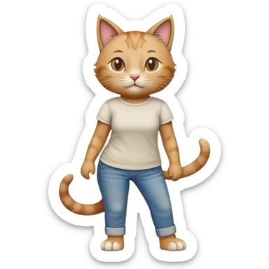 female cat anthropomorphised wearing jeans and a t-shirt walking upright sticker
