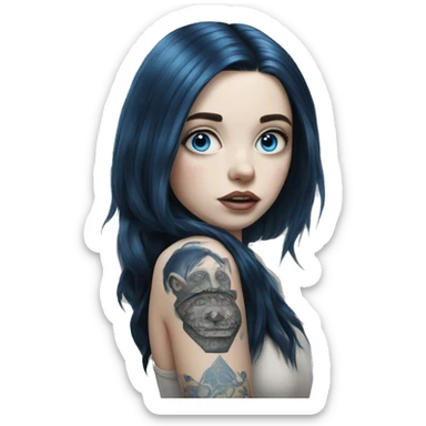 Hyperrealistic Pale girl with blue eyes and black hair arm tattoos sticker