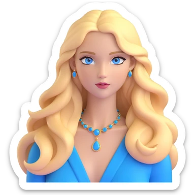 Sophisticated blonde European supermodel with long golden hair, striking blue eyes, high fashion pose sticker