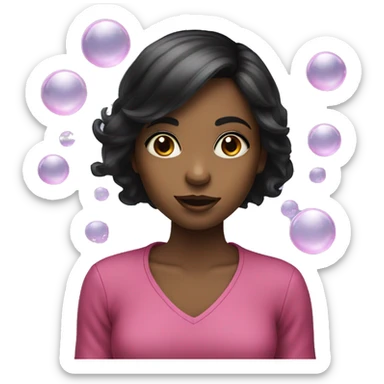 Black haired girl popping bubbles  sticker