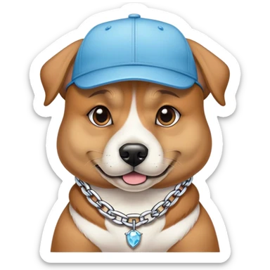 Dog wearing an iced out chain with a cap sticker