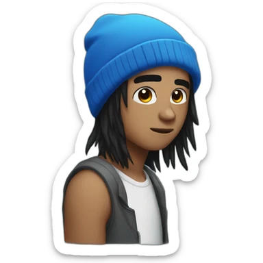 guy black emo hair with a blue beanie sticker