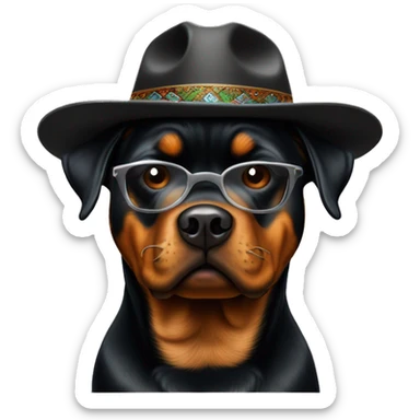 rottweiler fumando cigarrillo, con lentes negros, y sombrero de rapero sticker