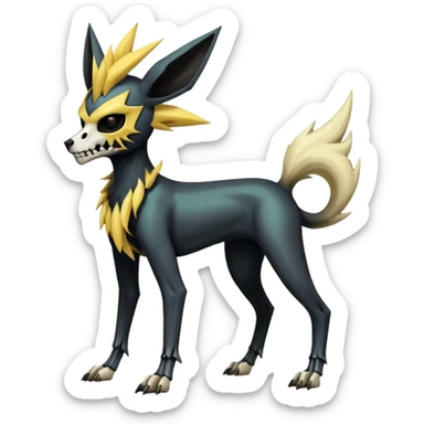 Skeletal Skinny Shiny Iridescent Dark Gloomy Edgy Gothic Cool Badass Jolteon-Houndoom-Manectric-fusion with a skull-cap-face-mask (full body) sticker