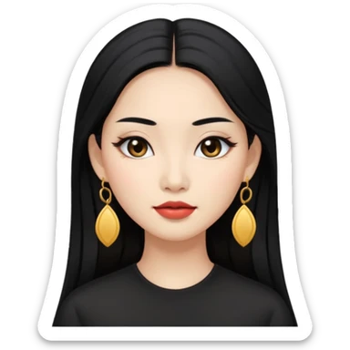 Attractive asian woman with a wide face, dark makeup, Long hair and earrings sticker