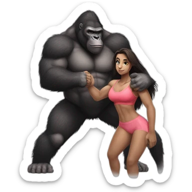 Big buff Gorilla holding a beautiful girl with a big back doing exercises sticker