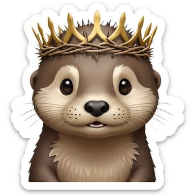 really cute confused otter face with simple thorny stem wrapped horizontally around its forehead like Jesus Christ's Crown of thorns, no crown shape on top, just thin spiky branches circling the forehead sticker