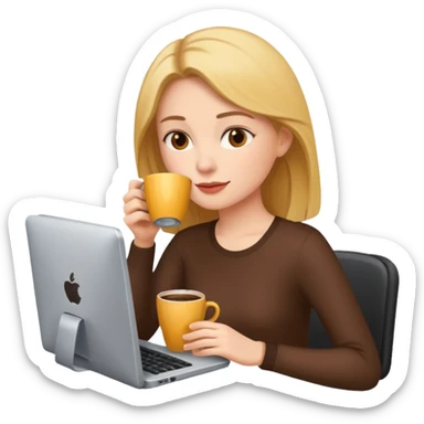 mujer tomando cafe y con un computador  sticker