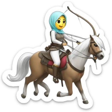 korean hijabi doing archery on horseback sticker