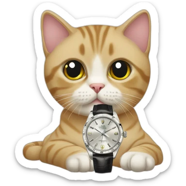 british short hair cat with rolex watch sticker