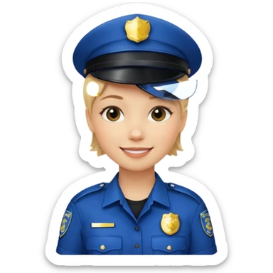 Young woman with short blonde hair, wearing police uniform sticker