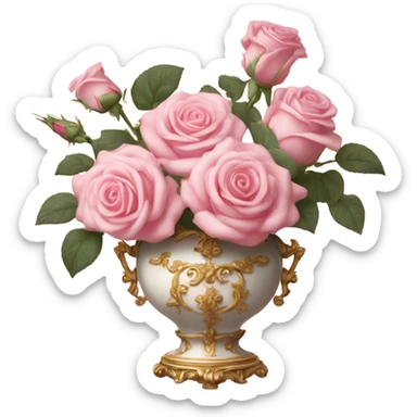 Roses in soft pink rococo vase sticker