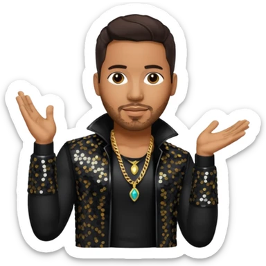 Romeo Santos with dark brown hair, black sequin outfit sticker