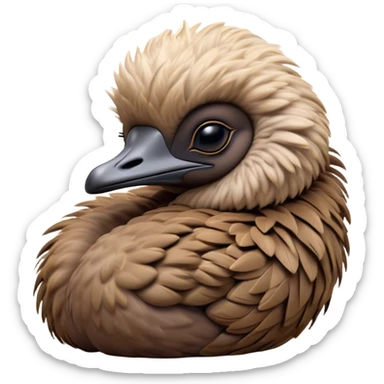 Meme-Worthy Cute Sleeping Emu Portrait Emoji, Head resting peacefully with a contented smile, showcasing a tall, graceful build and a luxuriously soft brown plumage, eyes shut in a serene, restful nap, Simplified yet hilariously adorable features, highly detailed, glowing with a soft, drowsy light, high shine, relaxed and utterly lovable, stylized with an air of playful laziness, bright and heartwarming, soft glowing outline, capturing the essence of a comically sleepy emu, so meme‐worthy it feels like it could instantly become the next viral sensation of adorable slumber! sticker