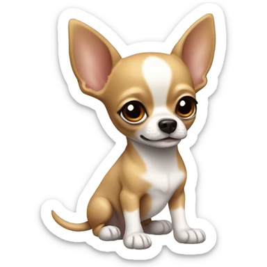 Little Chihuahua with a white stripe on forehead and big pointy ears and a little bit of white on chest and white feet going up to ankles  sticker